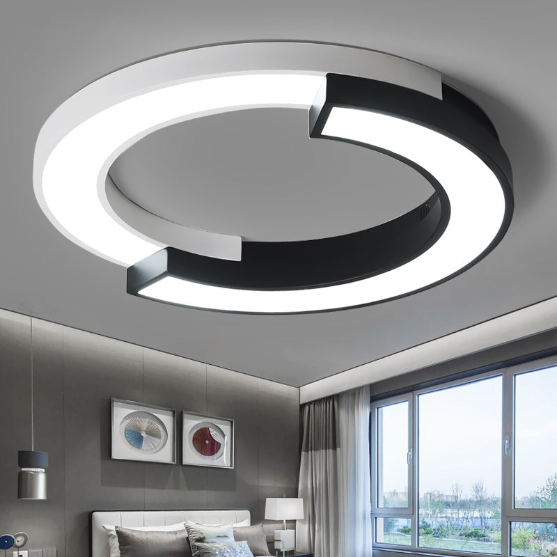 Nordic Circle Bedroom Shine: Spliced Black and White LED Metal Flush Mount Ceiling Light.