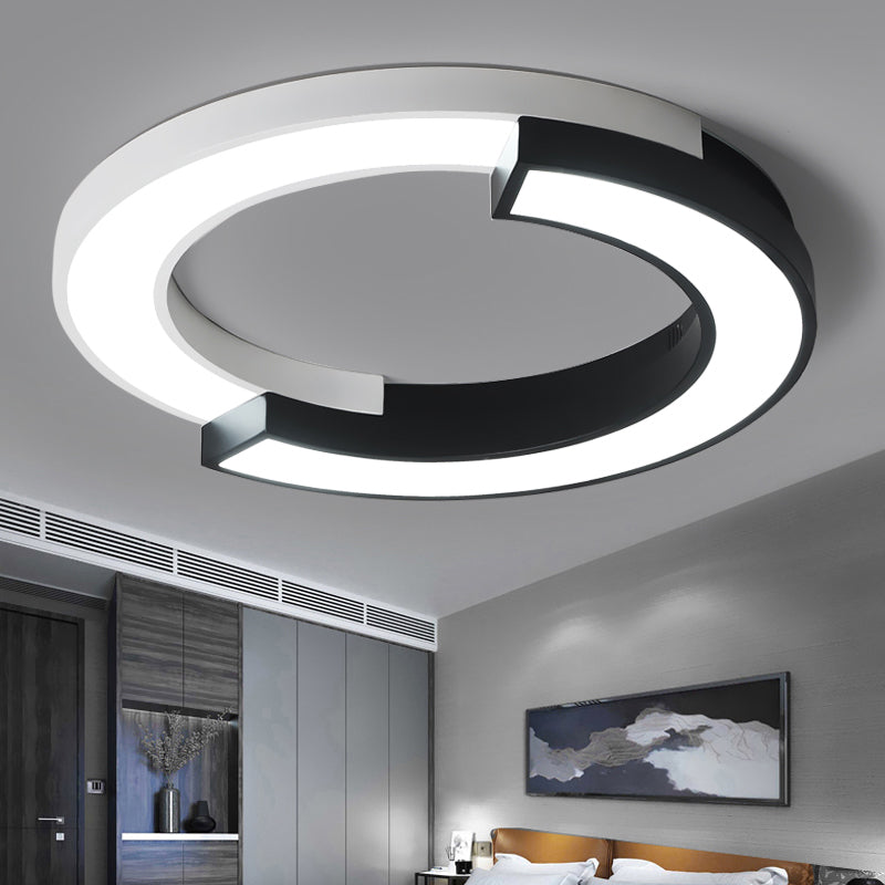 Nordic Circle Bedroom Shine: Spliced Black And White Led Metal Flush Mount Ceiling Light.