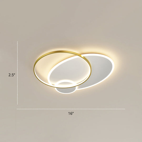 Bedroom Brilliance In A Stack: Minimalistic Led Metal Flush Mount Ceiling Ligh White-Gold / 16 Round