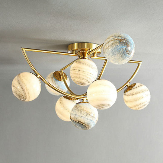 Cosmic Bedroom Glow: Gold Nordic Ombre Glass Semi-Flush Mount Chandelier With A Planet Design 8 /