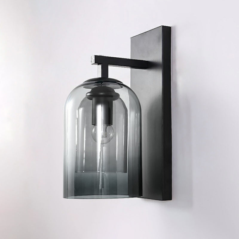 Nordic Cloche Wall Lamp Glass 1 Head Bedroom Sconce Light In Black Smoke Gray