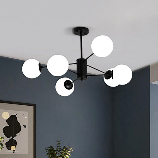 Modern Black Metal Chandelier With Opaline Glass Shade For Bedroom 6 /