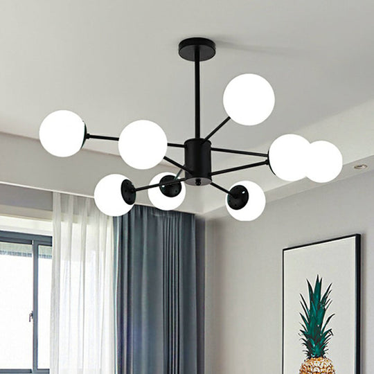 Modern Black Metal Chandelier With Opaline Glass Shade For Bedroom 8 /