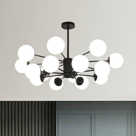 Modern Black Metal Chandelier With Opaline Glass Shade For Bedroom 16 /