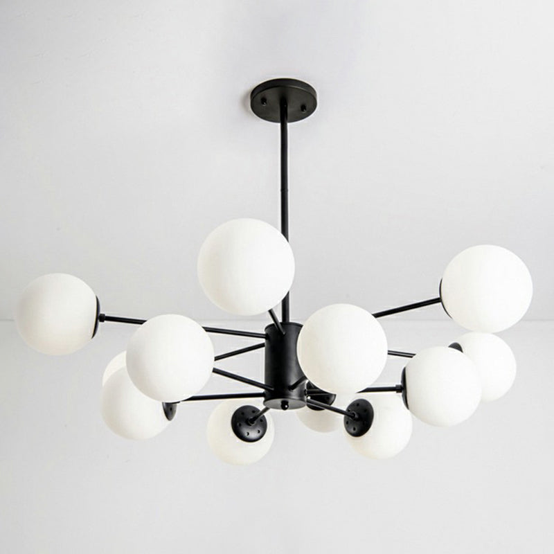 Modern Black Metal Chandelier With Opaline Glass Shade For Bedroom 12 /