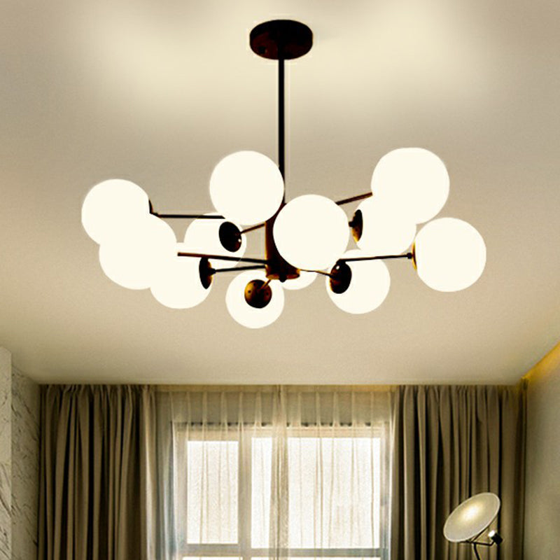 Modern Black Metal Chandelier With Opaline Glass Shade For Bedroom