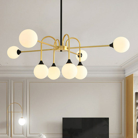 Nordic Gold Finish Glass Suspension Chandelier - Modo 8-Head Style For Dining Room / Milk White