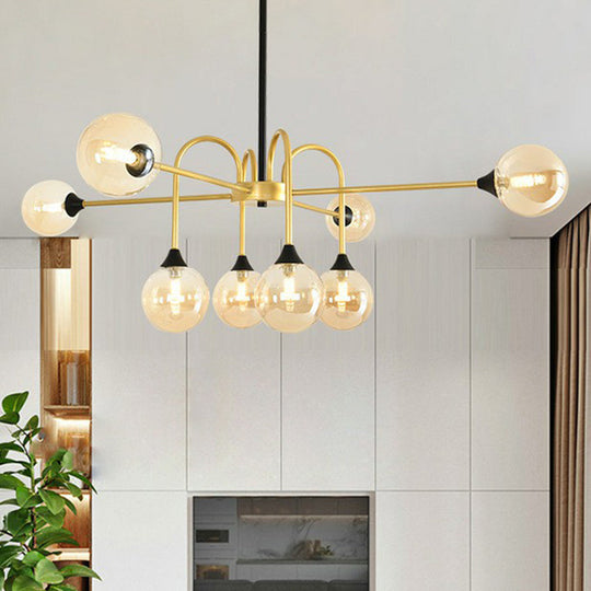 Nordic Gold Finish Glass Suspension Chandelier - Modo 8-Head Style For Dining Room / Cognac