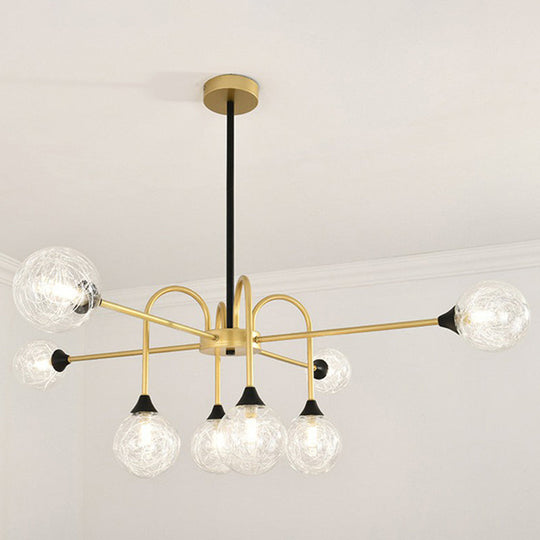 Nordic Gold Finish Glass Suspension Chandelier - Modo 8-Head Style For Dining Room / Clear