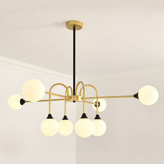 Nordic Gold Finish Glass Suspension Chandelier - Modo 8-Head Style For Dining Room