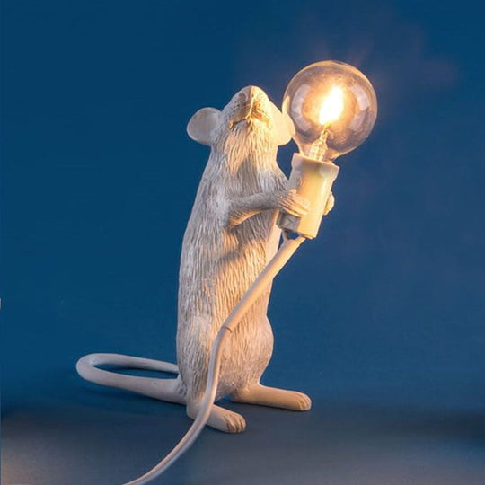 Creative Resin Rat Table Lamp With Bare Bulb Design - 1-Light Night Lighting White / Standing