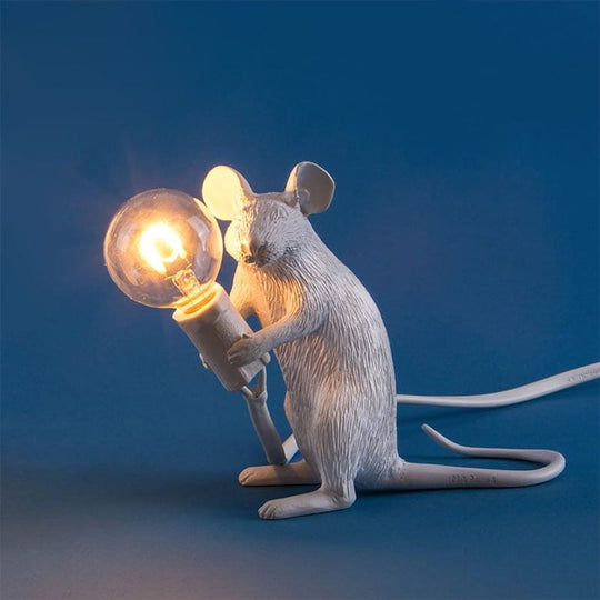 Creative Resin Rat Table Lamp With Bare Bulb Design - 1-Light Night Lighting White / Sitting
