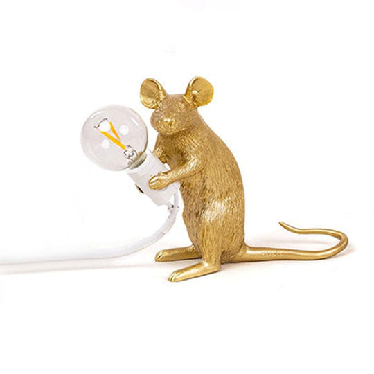 Creative Resin Rat Table Lamp With Bare Bulb Design - 1-Light Night Lighting Gold / Sitting