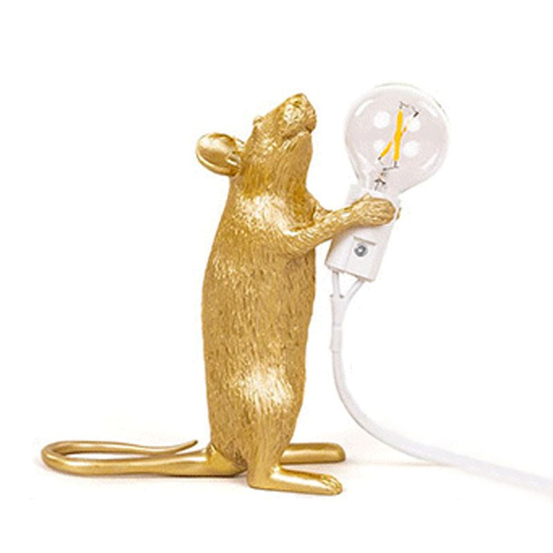 Creative Resin Rat Table Lamp With Bare Bulb Design - 1-Light Night Lighting Gold / Standing