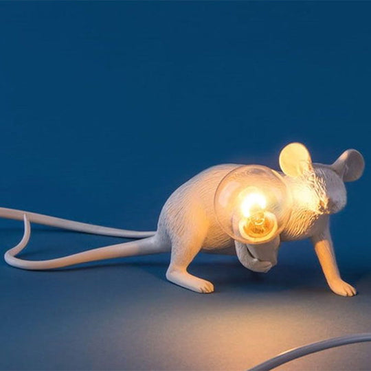 Creative Resin Rat Table Lamp With Bare Bulb Design - 1-Light Night Lighting White / Prone