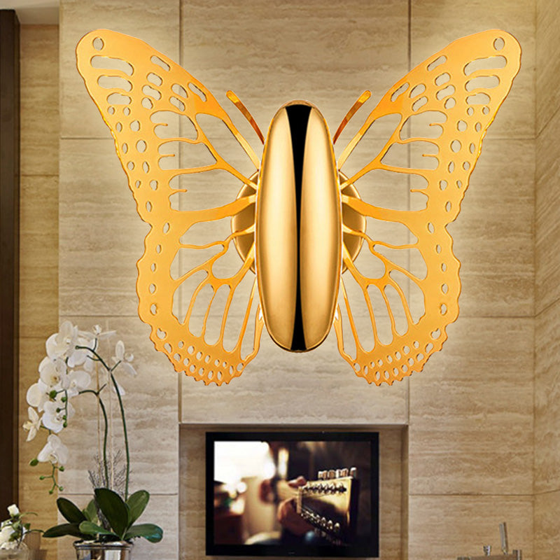 Art Deco Gold Butterfly Wall Sconce - Single Light Metal Lamp For Kids Room