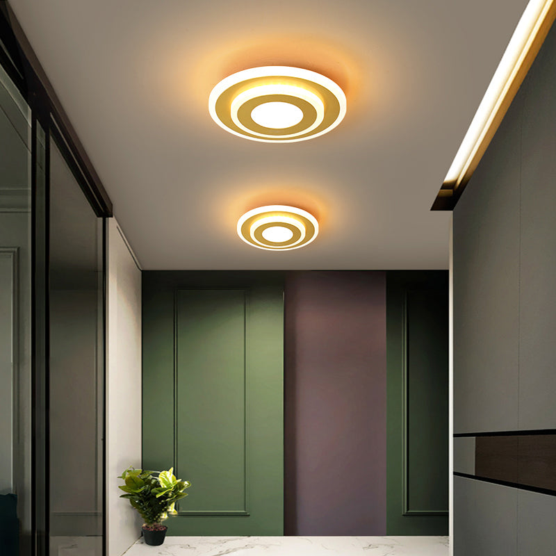 Modern Led Gold Plated Geometrical Ceiling Light For Hallway / Warm Round