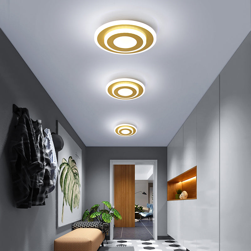 Modern Led Gold Plated Geometrical Ceiling Light For Hallway / White Round