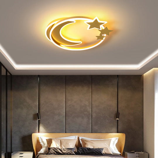 Cartoon Crescent and Star Flushmount LED Ceiling Light for Kids Bedroom