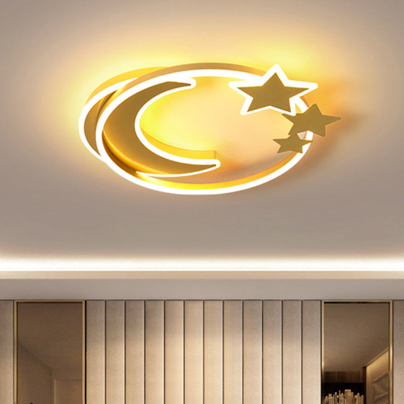 Led Cartoon Crescent And Star Flushmount Ceiling Light For Bedrooms - Aluminum Fixture Gold / 18.5