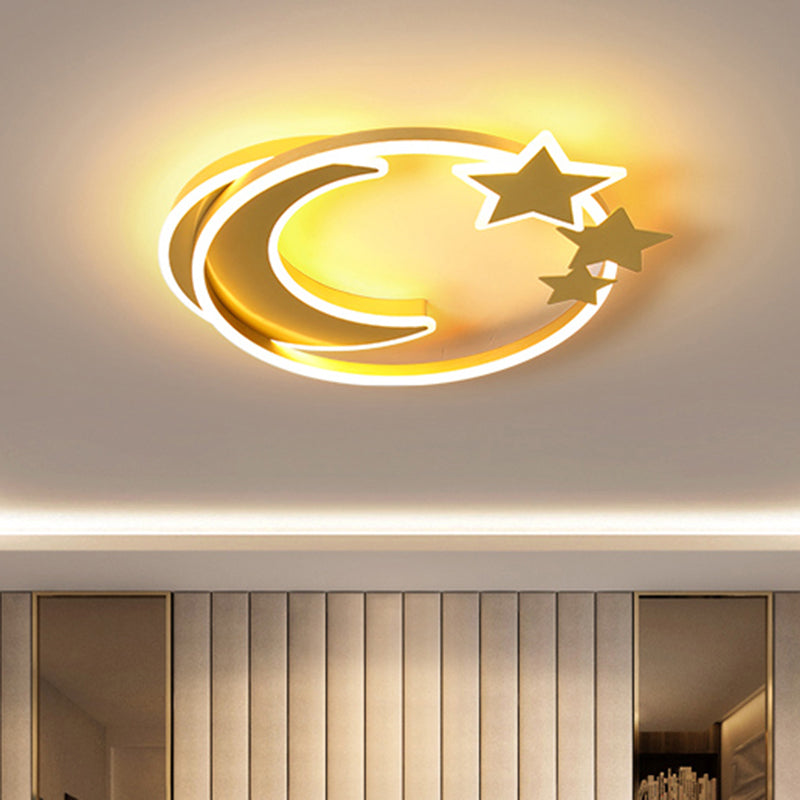 Cartoon Crescent And Star Flushmount Led Ceiling Light For Kids Bedroom Gold / 18.5 Third Gear