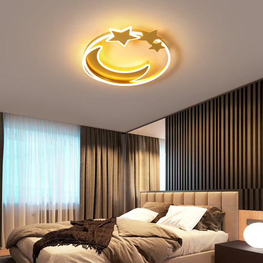 Cartoon Crescent And Star Flushmount Led Ceiling Light For Kids Bedroom