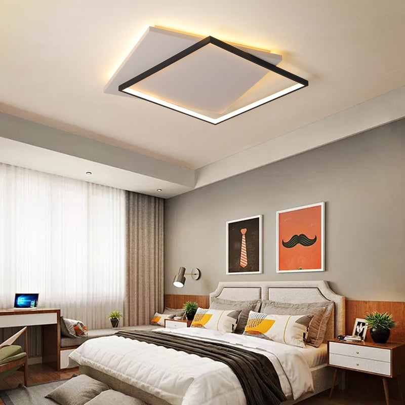 Simplicity Square Led Flush Mount Ceiling Light For Living Room - White-Black Acrylic Design