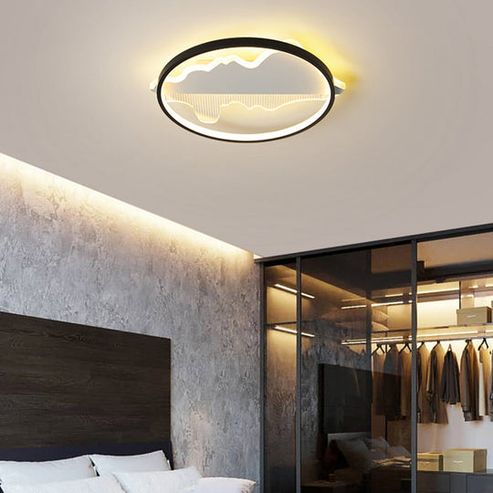 Modern Black Led Flushmount Ceiling Light For Minimalist Bedroom Décor / 16.5 Natural