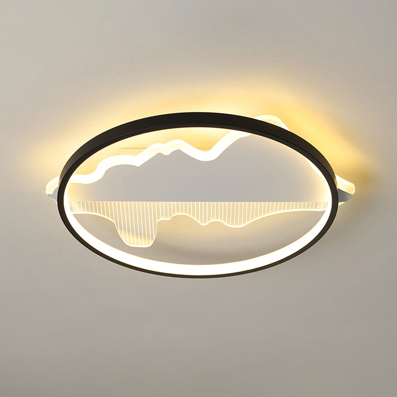 Modern Black Led Flushmount Ceiling Light For Minimalist Bedroom Décor / 16.5 Remote Control