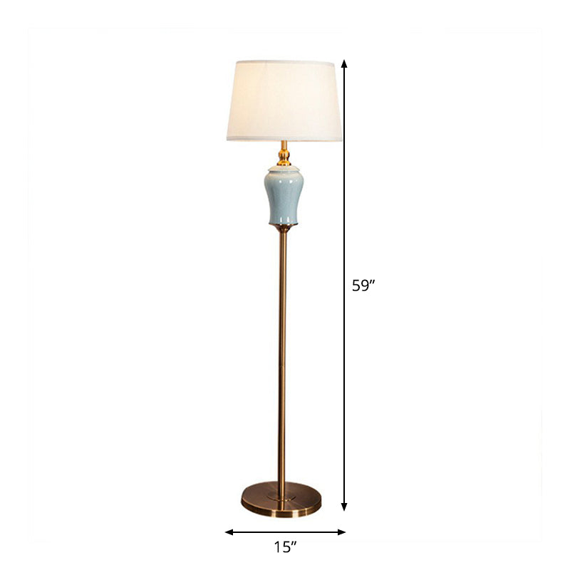 Modern Tapered Drum Floor Lamp In White - Elegant Fabric Shade 1 Bulb Ideal For Living Rooms