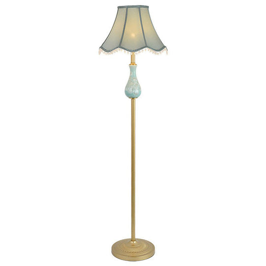 Traditional Bell Shade Fabric Standing Lamp With Foot Switch - Elegant Living Room Floor Light