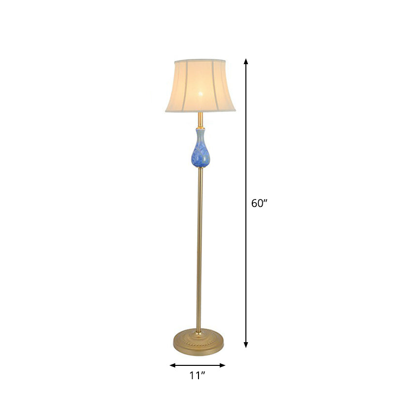 Traditional Bell Shade Fabric Standing Lamp With Foot Switch - Elegant Living Room Floor Light