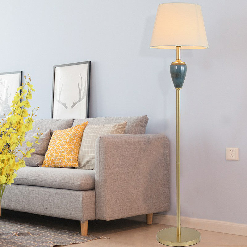 Rustic Empire Shade Floor Lamp - Single-Bulb Fabric Standing Light For Living Room Blue