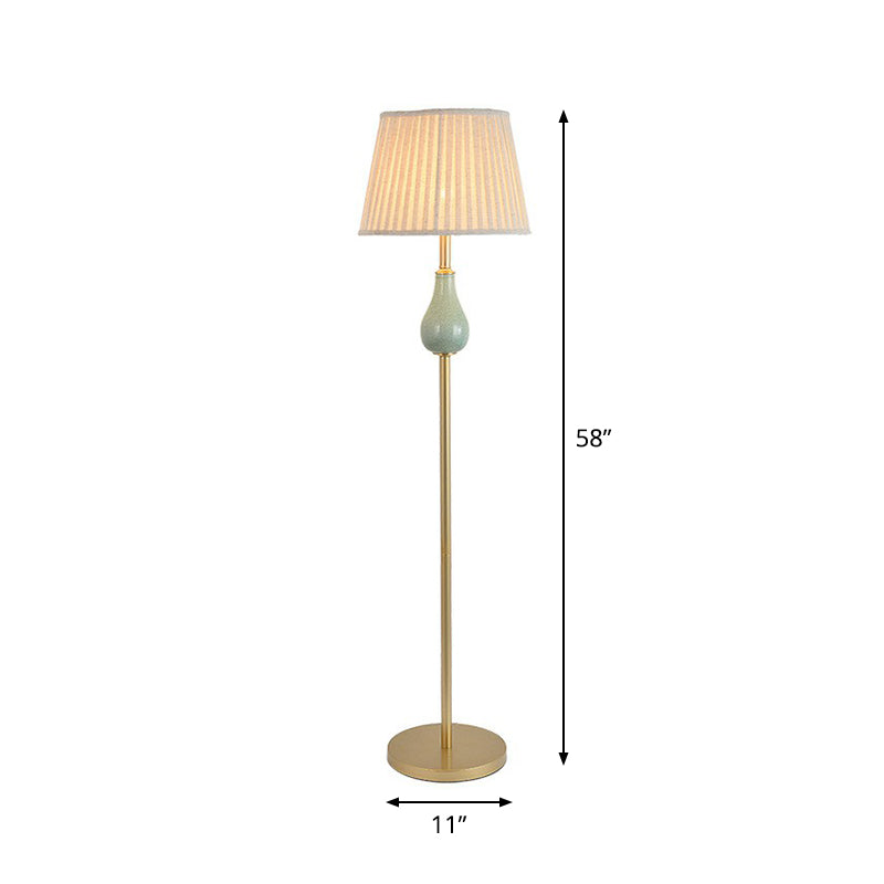 Rustic Empire Shade Floor Lamp - Single-Bulb Fabric Standing Light For Living Room