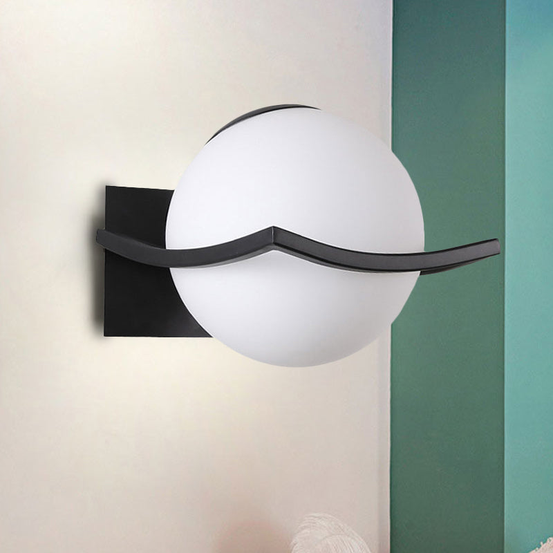 Modern Opal Glass Globe Wall Sconce With 1 Light - Bedroom Lighting In Black/Gold Black