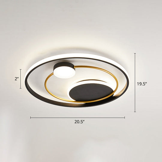 Modern Metal Led Ceiling Light For Bedroom - Circular Flush Mount Fixture Black / 20.5 Third Gear