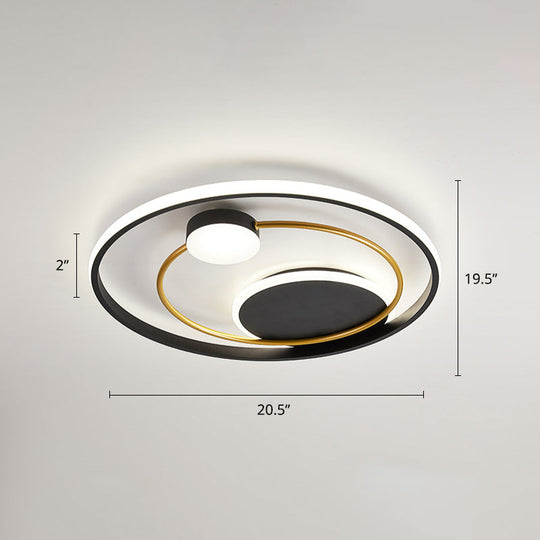Modern Metal Led Ceiling Light For Bedroom - Circular Flush Mount Fixture Black / 20.5 White