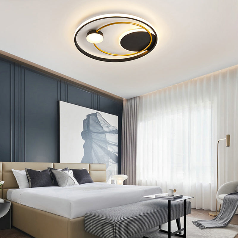 Modern Metal Led Ceiling Light For Bedroom - Circular Flush Mount Fixture