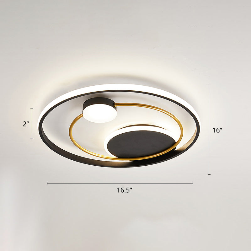 Modern Metal Led Ceiling Light For Bedroom - Circular Flush Mount Fixture Black / 16.5 Third Gear