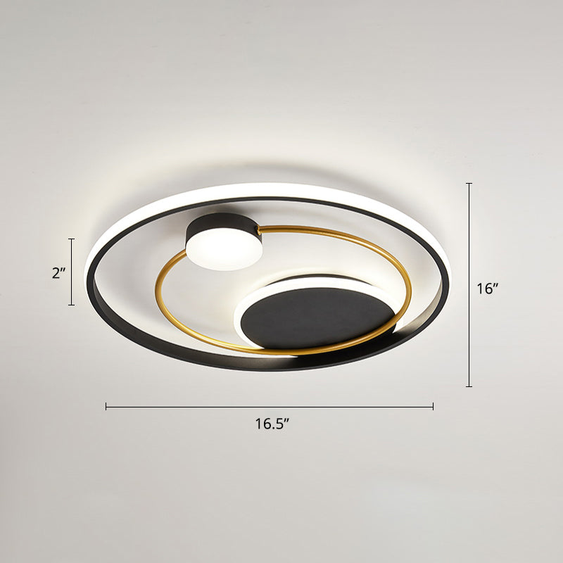 Modern Metal Led Ceiling Light For Bedroom - Circular Flush Mount Fixture Black / 16.5 White