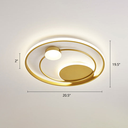Modern Metal Led Ceiling Light For Bedroom - Circular Flush Mount Fixture Gold / 20.5 Third Gear