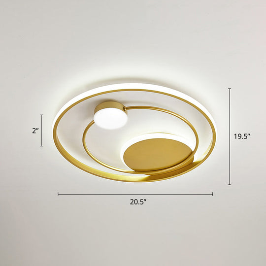 Modern Metal Led Ceiling Light For Bedroom - Circular Flush Mount Fixture Gold / 20.5 White