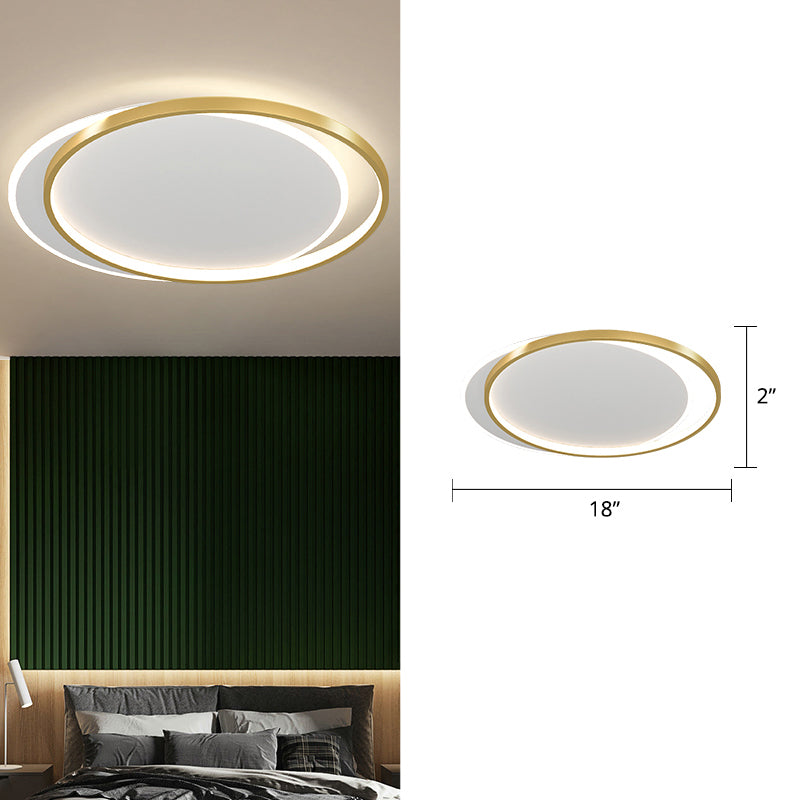 Simplicity Metal Led Flush Mount Ceiling Light With Halo Ring For Bedroom Gold / 18 White