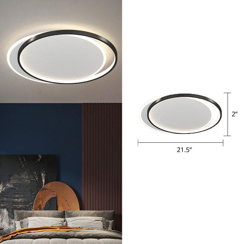 Simplicity Metal Led Flush Mount Ceiling Light With Halo Ring For Bedroom Black / 21.5 White