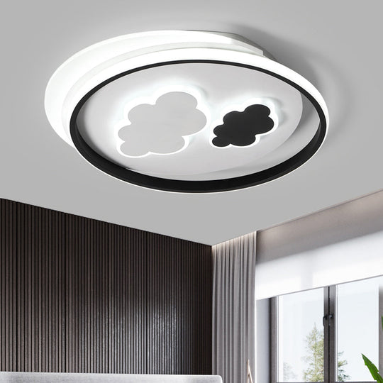 Contemporary Cloud-Shaped Flush Mount Ceiling Light For Kids Room In Black-White