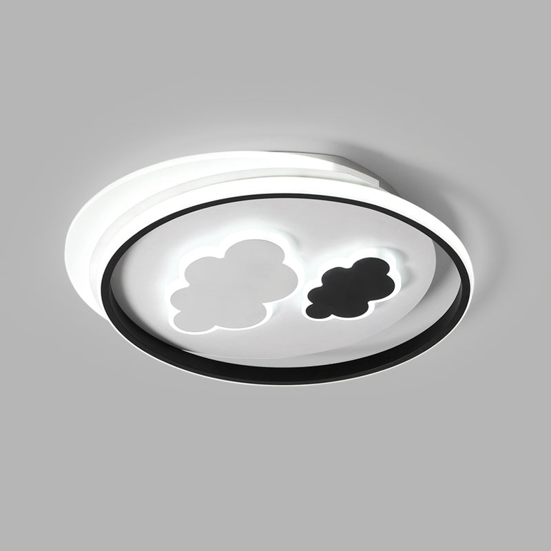 Cloud Child Led Flush Mount Ceiling Light - Minimalistic Acrylic Fixture Black-White / 18