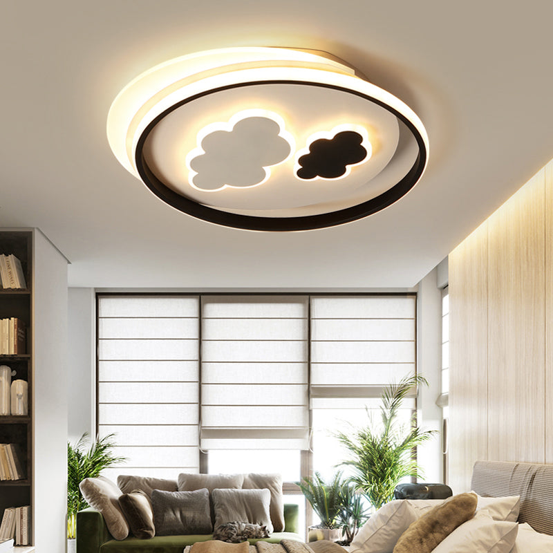 Cloud Child Led Flush Mount Ceiling Light - Minimalistic Acrylic Fixture Black-White
