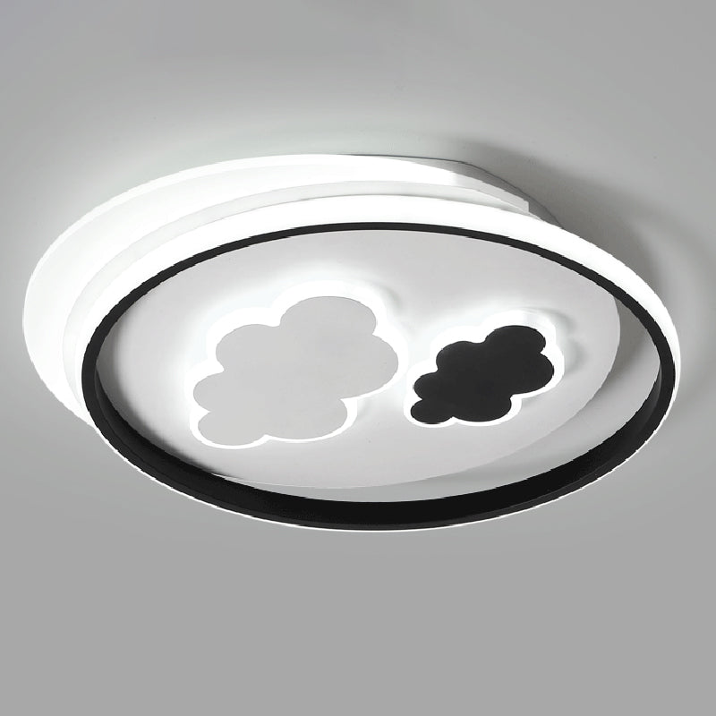 Contemporary Cloud-Shaped Flush Mount Ceiling Light For Kids Room In Black-White
