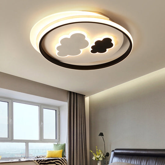 Contemporary Cloud-Shaped Flush Mount Ceiling Light for Kids Room in Black-White
