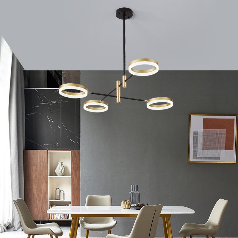 Black-Gold Adjustable Ring Chandelier With Led Acrylic Lights Modern Living Room Hanging Light 4 /